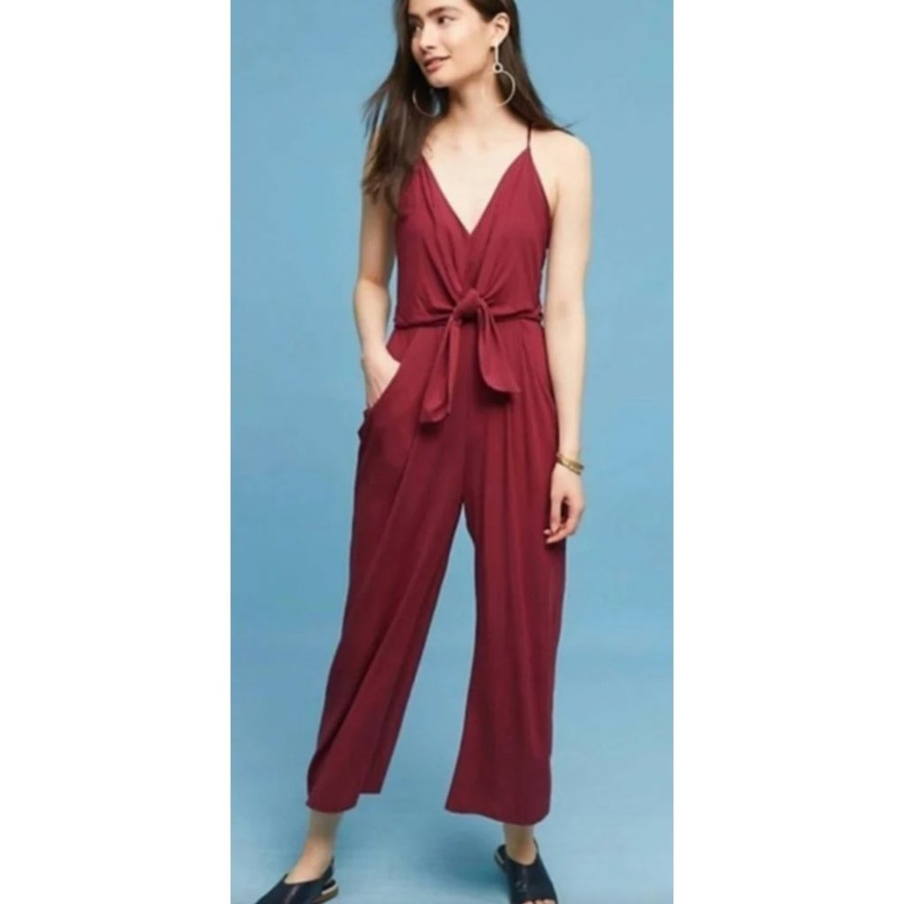 Anthropologie Moulinette Soeurs Willa Jumpsuit In Burgundy Maroon Red Size XS